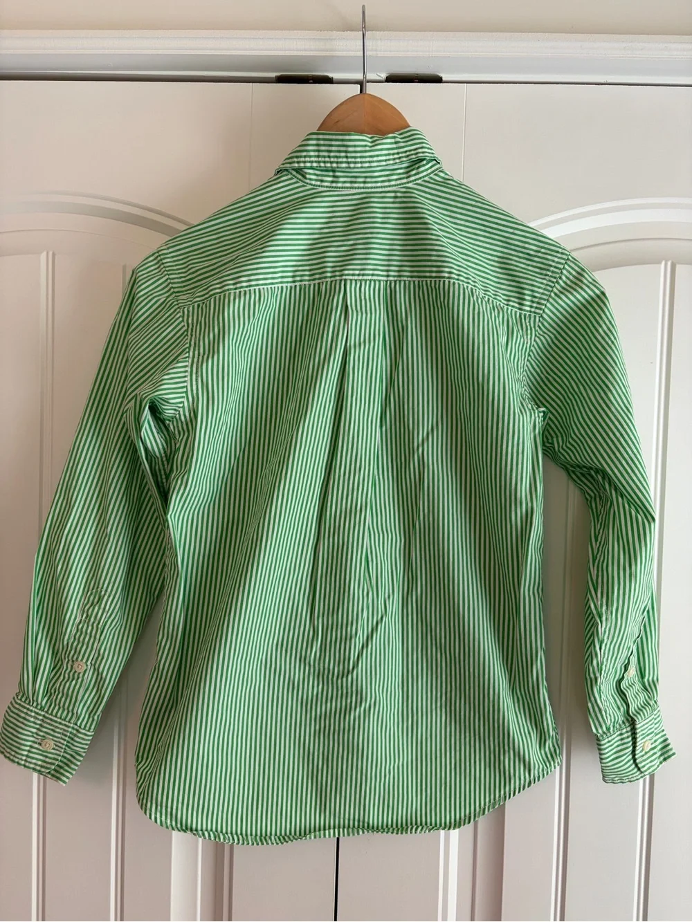 Ralph Lauren Boys Sz M 10-12 Long Sleeve Green / White Stripe Shirt Button Down